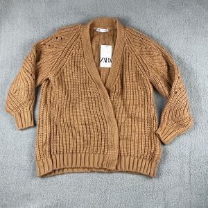 Zara Women's XS-Small Camel Brown Long Sleeve Acrylic Polyamide Knit Cardigan
